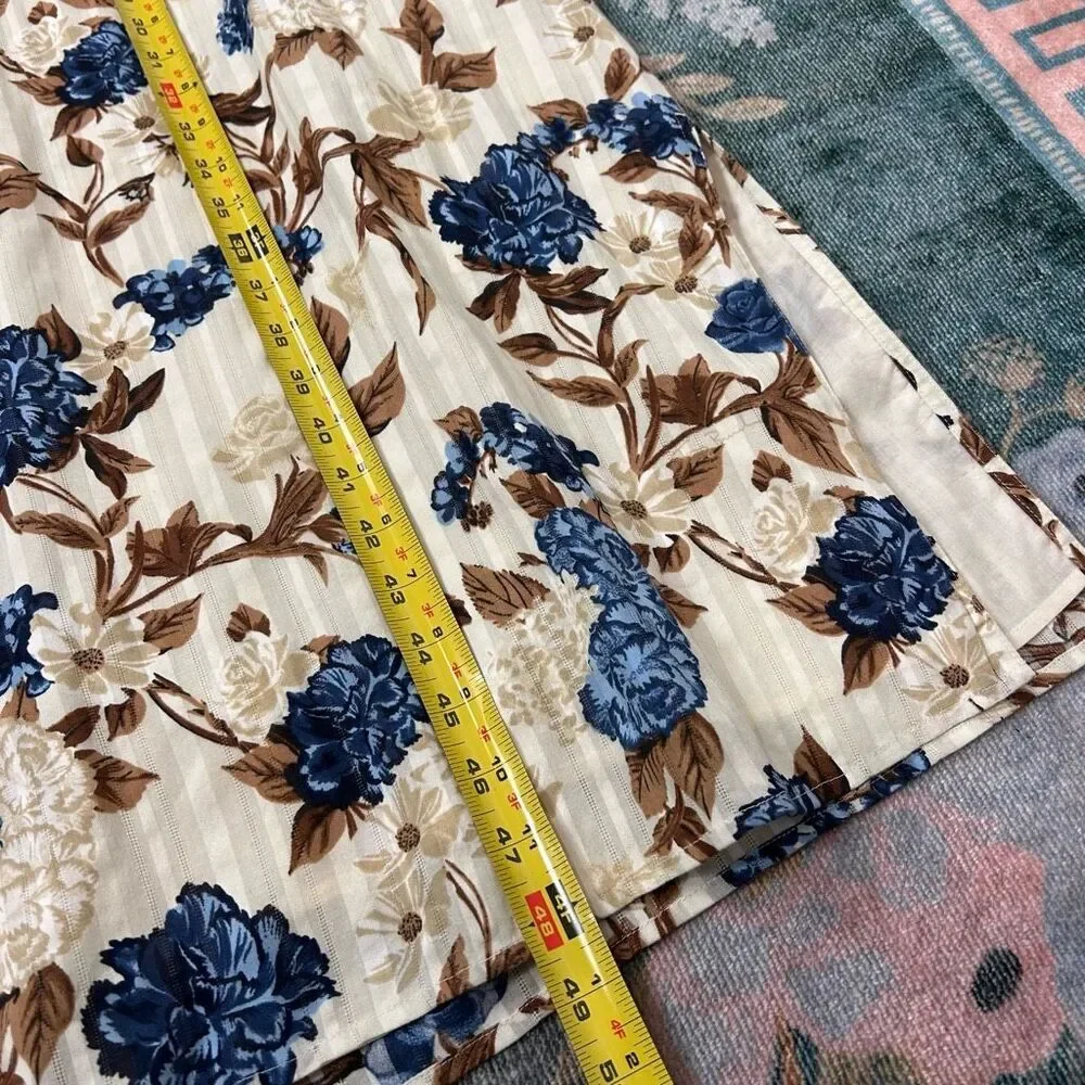 Tory Burch Dress XL Floral Tunic Midi Shirtdress Round Neck Long Sleeve Toile